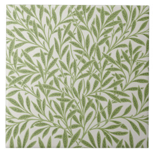 Vintage Green Willow Leaves Pattern Tile