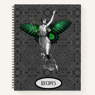 Vintage Green Wing Fairy Art Deco Recipe Notebook
