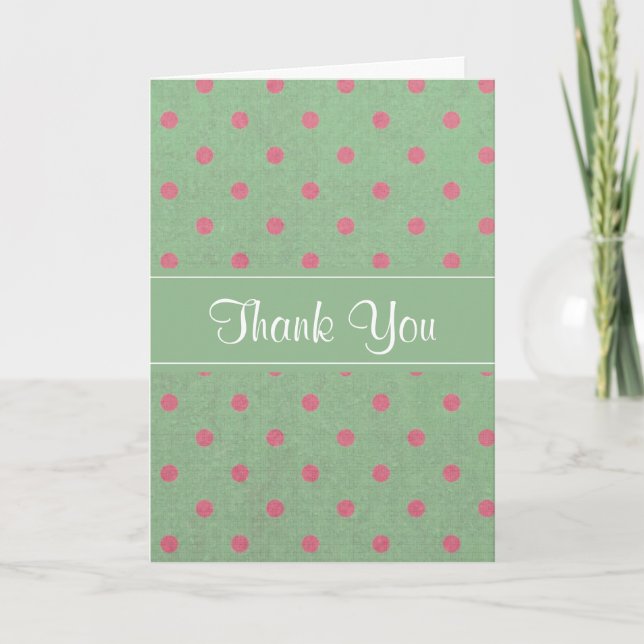 Vintage Green with Pink Polka Dots Thank You (Front)