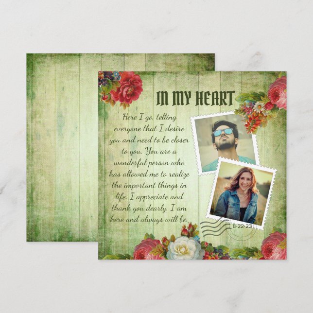 Vintage Green Wooden Floral Romantic Love Letter  (Front/Back)