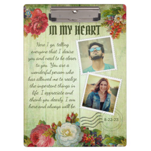 Vintage Green Wooden Floral Romantic Love Letter  Clipboard