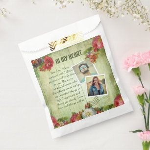 Vintage Green Wooden Floral Romantic Love Letter  Favour Bag