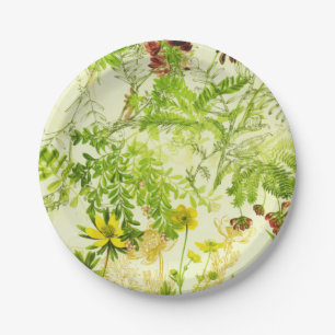 Vintage Green Woodland Botanical Leaves Wildflower Paper Plate