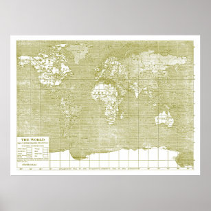 Vintage Green World Map Poster
