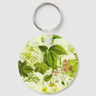 Vintage Greenery Botanical Wildflowers Watercolor Keychain