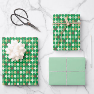 Vintage Greenery Retro Gingham Plaid Pattern Wrapping Paper Sheet