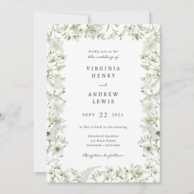Vintage Greenery Wedding Invitation (Front)