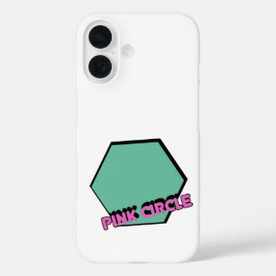 Vintage Greenish Hexagon with Pink Circle Text iPhone 16 Case