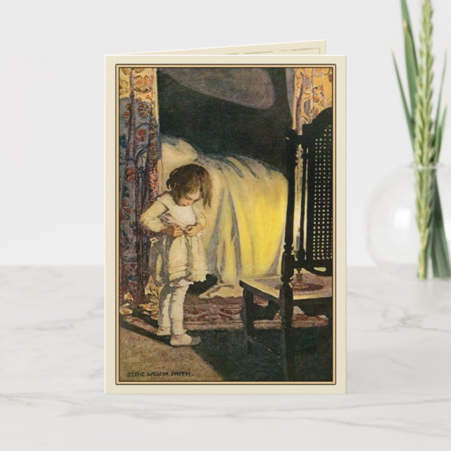 Vintage Greeting Card with Cute Girl Illustration (Front)