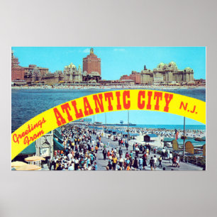 Vintage Greetings From Atlantic CIty New Jersey Poster