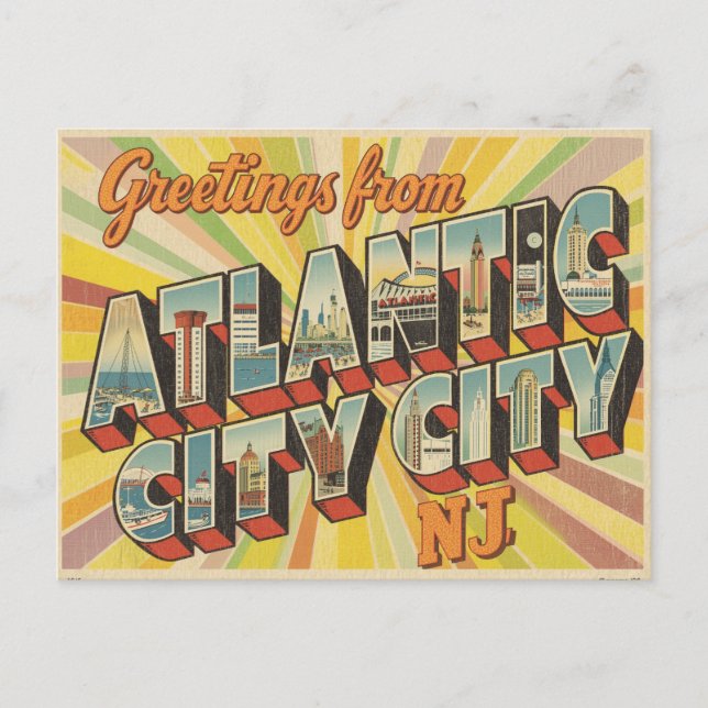 Vintage "Greetings from Atlantic City, NJ" Postcard (Front)