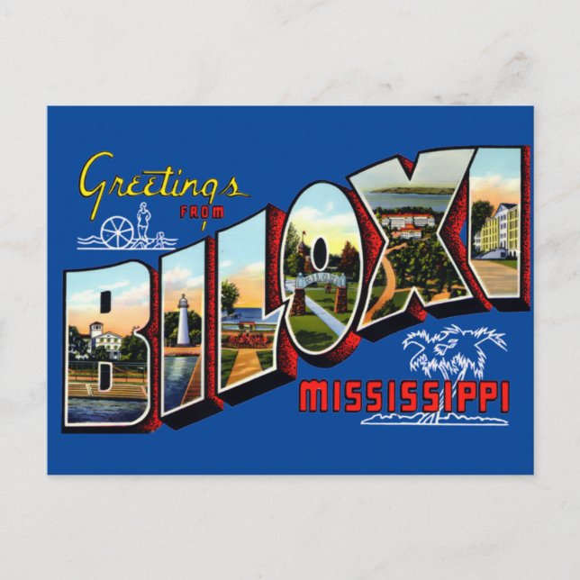 Vintage Greetings From Biloxi, Mississippi Travel Postcard (Front)