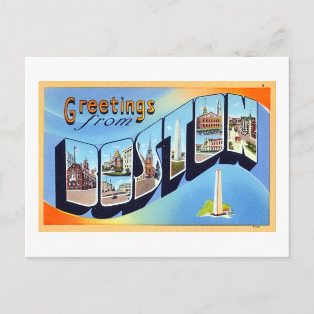 Vintage Greetings From Boston Travel Poster Postcard (Front)