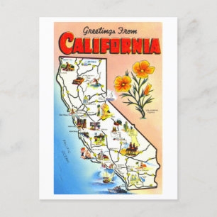Vintage Greetings from California Map Postcard