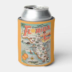 Vintage Greetings from Florida map Can Cooler