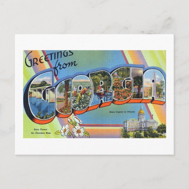 Vintage Greetings from Georgia Travel Poster Postcard (Front)
