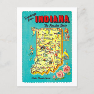 Vintage Greetings from Indiana Map Postcard