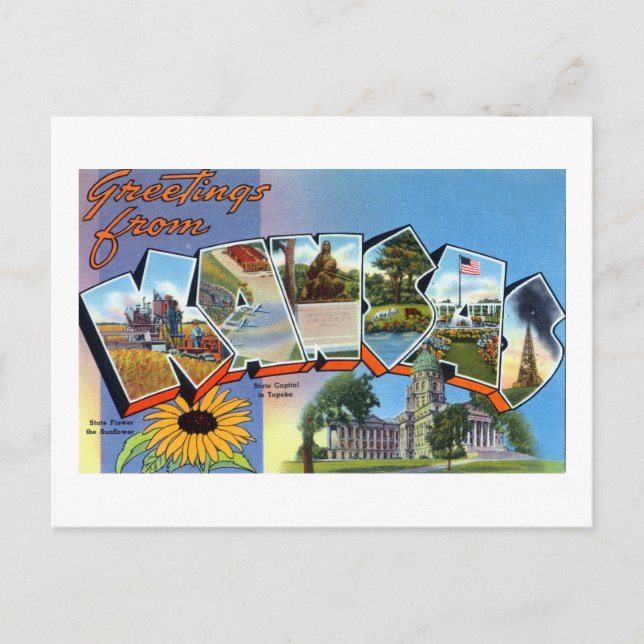 Vintage Greetings From Kansas Travel Poster Postcard (Front)