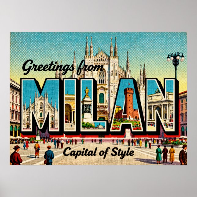 Vintage Greetings from Milan Poster (Front)