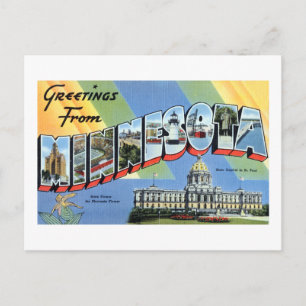 Vintage Greetings From Minnesota Travel Poster Postcard