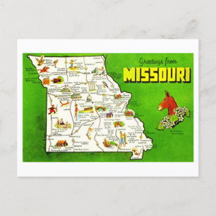 Vintage Greetings from Missouri Map Postcard