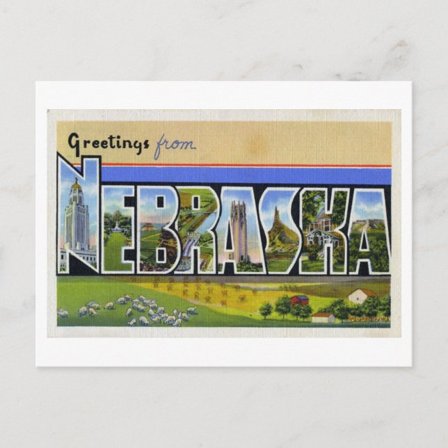 Vintage Greetings from Nebraska Postcard (Front)