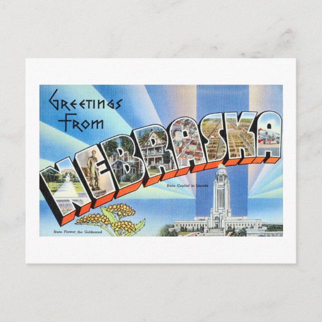 Vintage Greetings From Nebraska Travel Poster Postcard (Front)