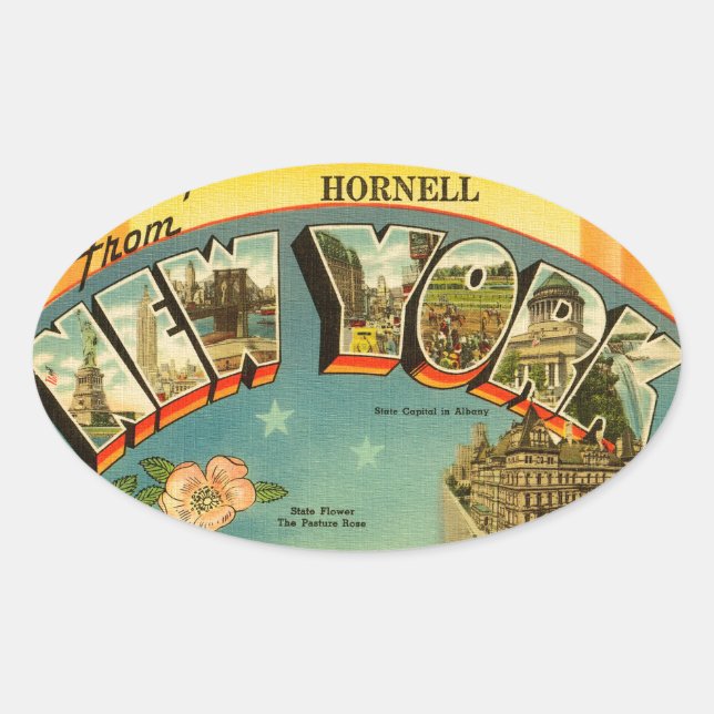 Vintage Greetings from New York Oval Sticker (Front)