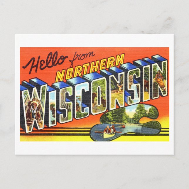 Vintage Greetings from Northern Wisconsin Postcard (Front)