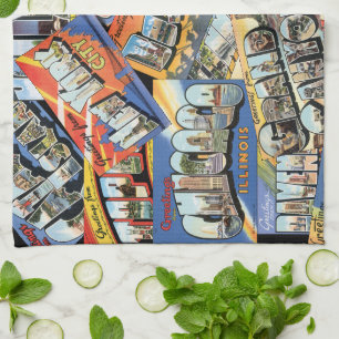Vintage Greetings From ... Postcards Collage Kitchen Towel
