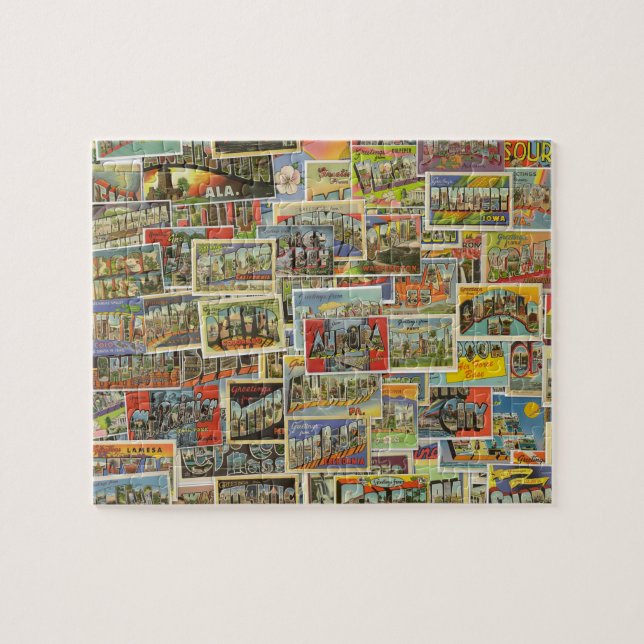Vintage Greetings from Postcards Collage Puzzle (Horizontal)