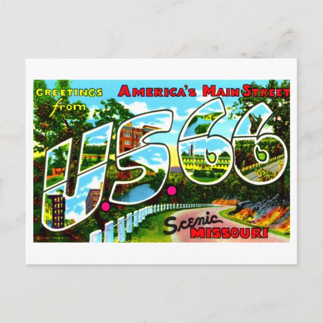 Vintage Greetings from Route 66 in Missouri Postcard (Front)
