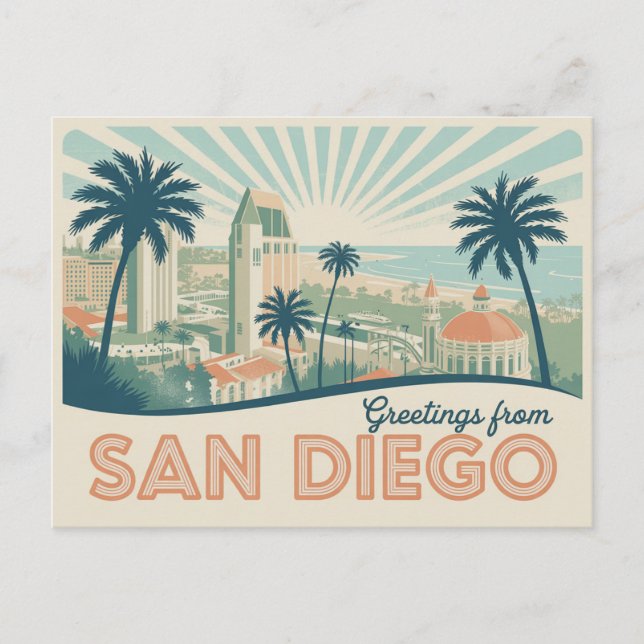 Vintage Greetings from San Diego Classic Retro Postcard (Front)