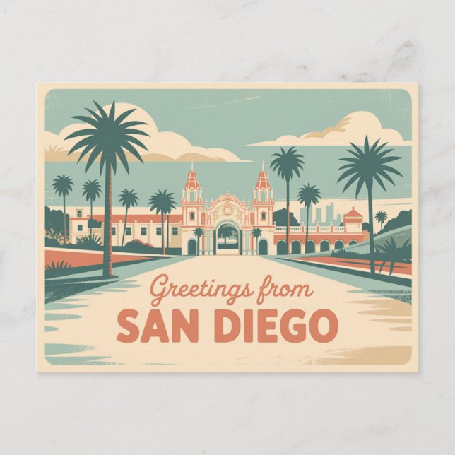 Vintage Greetings from San Diego Classic Retro Postcard (Front)
