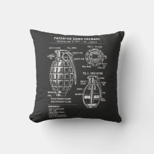 Vintage Grenade Patent Blueprint Throw Pillow
