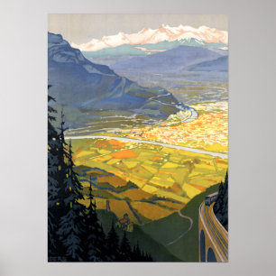 Vintage Grenoble France Railway Poster