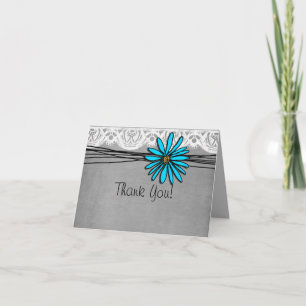Vintage Grey and Blue Daisy Wedding Thank You Note Card