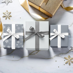 Vintage Grey and White Snowflakes pattern Wrapping Paper Sheet
