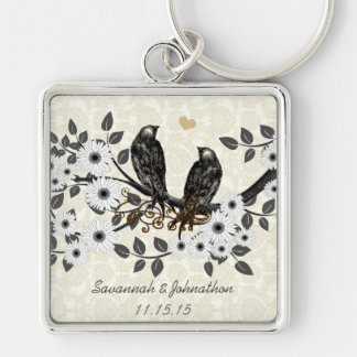 Vintage Grey Birds White Daisy Wedding Key Chain