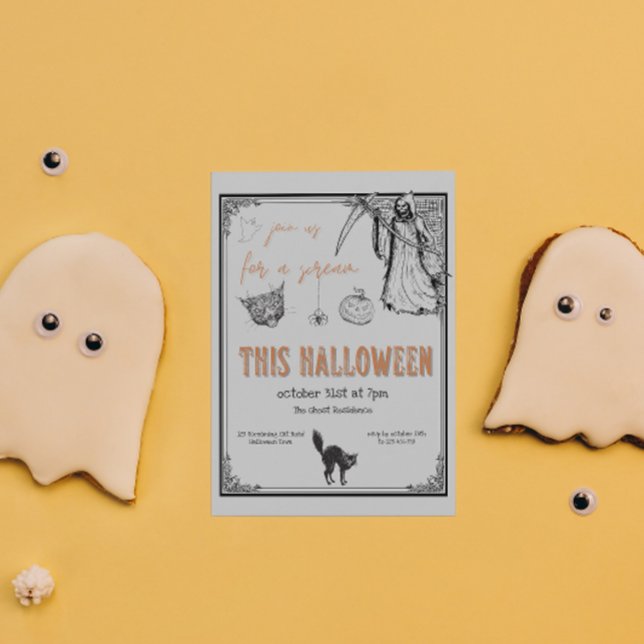 Vintage Grey Black Orange Halloween Party Postcard (Creator Uploaded)
