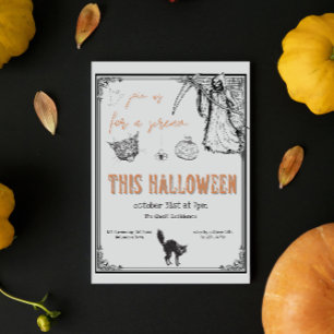 Vintage Grey Black Orange Screaming Cat Halloween Invitation