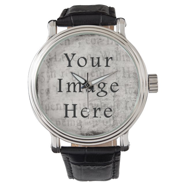Vintage Grey Black Script Text Parchment Paper Watch (Front)