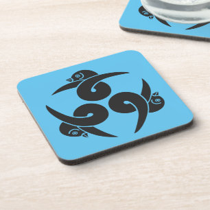 Vintage Grey Blue Three Geese Japan Mon Oriental Coaster