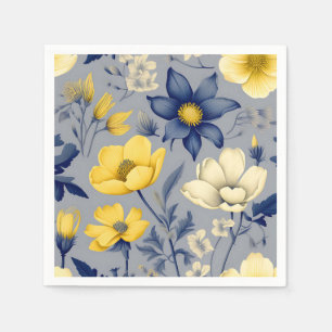 Vintage Grey Botanical with Yellow Floral Napkin