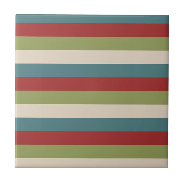 Vintage Grey Burgundy Green Blue Stripe Pattern Tile (Front)