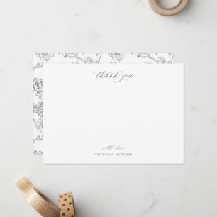 Vintage Grey Chinoiserie Floral Thank You Card