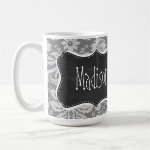 Vintage Grey Damask; Chalkboard look Coffee Mug