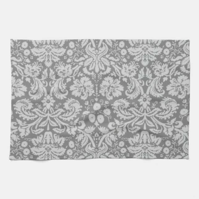 Vintage Grey Damask Kitchen Towel (Horizontal)