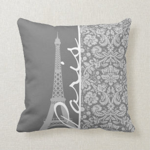 Vintage Grey Damask Paris Throw Pillow
