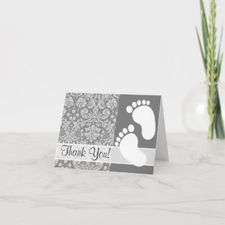 Vintage Grey Damask Thank You Card